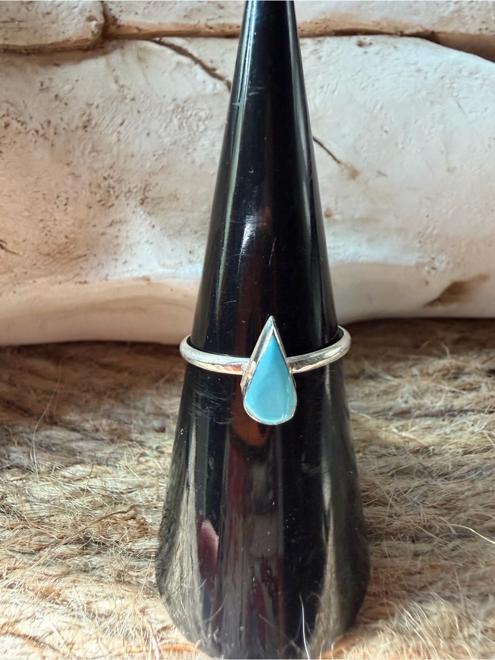 Angie Rosetta Zuni Sterling Silver Teardrop Blue Turquoise Stone Ring